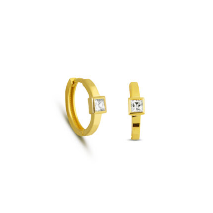 Kare Taşlı Minimal Altın Kaplama Halka Küpe