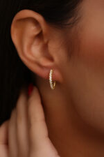 Taş Sıralı İnce Altın Kaplama Halka Küpe - Görsel 2