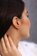 Taş Sıralı İnce Altın Kaplama Halka Küpe - Görsel 4