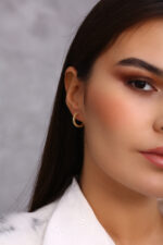 Taş Sıralı İnce Altın Kaplama Halka Küpe - Görsel 6