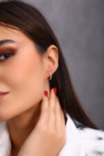 Sıralı Taşlı İnce Altın Kaplama Halka Küpe - Görsel 2