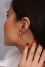 Sıralı Taşlı İnce Altın Kaplama Halka Küpe - Görsel 5