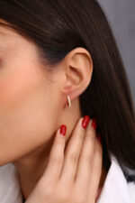 Sıralı Taşlı İnce Altın Kaplama Halka Küpe - Görsel 4