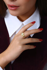 GoldPark Sekizgen Petek Form Modern Kadın Yüzük – 925 Ayar Gümüş - Görsel 2