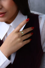 GoldPark Sekizgen Petek Form Modern Kadın Yüzük – 925 Ayar Gümüş - Görsel 4