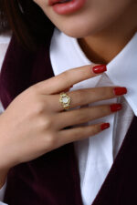 GoldPark Sekizgen Petek Form Modern Kadın Yüzük – 925 Ayar Gümüş - Görsel 10