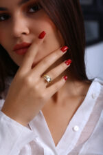 GoldPark Geniş Bant Modern Tek Taş Kadın Yüzük – 925 Ayar Gümüş - Görsel 2