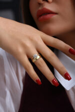 GoldPark Geniş Bant Modern Tek Taş Kadın Yüzük – 925 Ayar Gümüş - Görsel 14