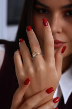 GoldPark Sekizgen Baget İşlemeli Modern Kadın Yüzük – 925 Ayar Gümüş - Görsel 4