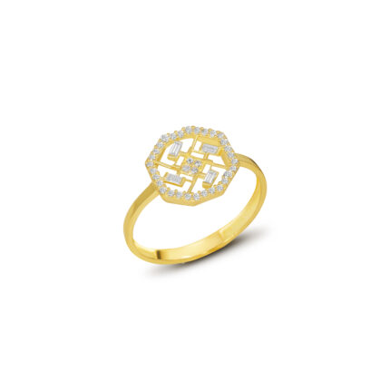 GoldPark Sekizgen Baget İşlemeli Modern Kadın Yüzük – 925 Ayar Gümüş