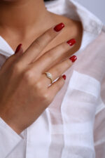 GoldPark Damla Taş Halo Tasarım Kadın Yüzük – 925 Ayar Gümüş - Görsel 3