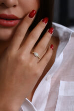 GoldPark Damla Taş Halo Tasarım Kadın Yüzük – 925 Ayar Gümüş - Görsel 5