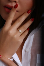 GoldPark Damla Taş Halo Tasarım Kadın Yüzük – 925 Ayar Gümüş - Görsel 8