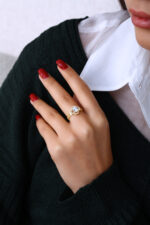 Zincir Gövdeli Işıltılı Kadın Tektaş Yüzük 925 Ayar Gümüş - Görsel 2