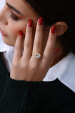 Zincir Gövdeli Işıltılı Kadın Tektaş Yüzük 925 Ayar Gümüş - Görsel 4