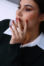 Zincir Gövdeli Işıltılı Kadın Tektaş Yüzük 925 Ayar Gümüş - Görsel 5