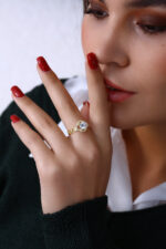 Zincir Gövdeli Işıltılı Kadın Tektaş Yüzük 925 Ayar Gümüş - Görsel 6