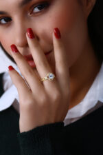 Zincir Gövdeli Işıltılı Kadın Tektaş Yüzük 925 Ayar Gümüş - Görsel 7