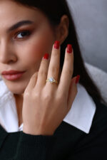 Zincir Gövdeli Işıltılı Kadın Tektaş Yüzük 925 Ayar Gümüş - Görsel 8