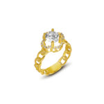 Zincir Gövdeli Işıltılı Kadın Tektaş Yüzük 925 Ayar Gümüş