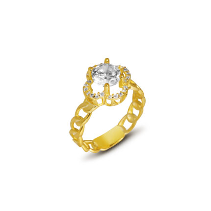 Zincir Gövdeli Işıltılı Kadın Tektaş Yüzük 925 Ayar Gümüş