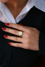 Yuvarlak Taşlı Gold Kadın Yüzük - Görsel 4