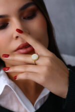 Yuvarlak Taşlı Gold Kadın Yüzük - Görsel 5