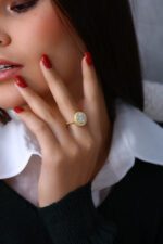 Yuvarlak Taşlı Gold Kadın Yüzük - Görsel 6