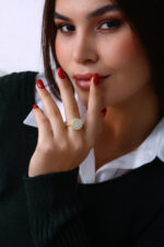 Yuvarlak Taşlı Gold Kadın Yüzük - Görsel 7