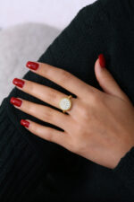 Yuvarlak Taşlı Gold Kadın Yüzük - Görsel 8