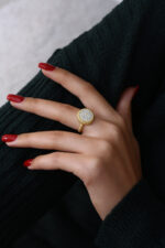 Yuvarlak Taşlı Gold Kadın Yüzük - Görsel 9