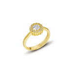 Işıltılı Tektaş Çevresi Taşlı Gold Yüzük