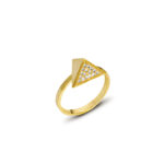 Üçgen Formlu Modern Taş Detaylı Gold Yüzük