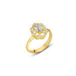 Oval Taş Çevresi Işıltılı Gold Kadın Yüzük