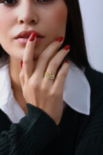 Taç Model Işıltılı Gold Kadın Yüzük - Görsel 8