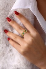 Yeşil Taşlı Taç Model Gold Kadın Yüzük - Görsel 9