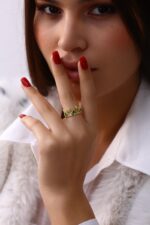 Yeşil Taşlı Taç Model Gold Kadın Yüzük - Görsel 11