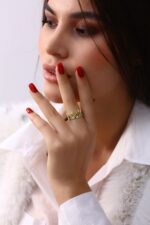 Yeşil Taşlı Taç Model Gold Kadın Yüzük - Görsel 6