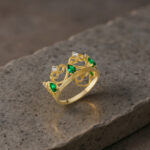 Yeşil Taşlı Taç Model Gold Kadın Yüzük - Görsel 8