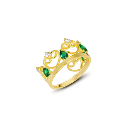 Yeşil Taşlı Taç Model Gold Kadın Yüzük