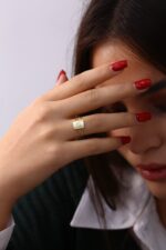 Kart Motifli Modern Gold Kadın Yüzük - Görsel 10