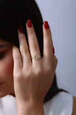 Güneş Motifli Işıltılı Gold Kadın Yüzük - Görsel 7