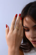 Baget ve Yuvarlak Taş Detaylı İnce Gold Yüzük - Görsel 6