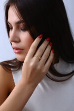 Baget ve Yuvarlak Taş Detaylı İnce Gold Yüzük - Görsel 9