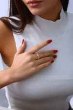 Baget ve Yuvarlak Taş Detaylı İnce Gold Yüzük - Görsel 10