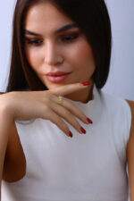 Baget ve Yuvarlak Taş Detaylı İnce Gold Yüzük - Görsel 11