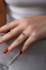 Mavi Damla Taşlı Zarif Gold Kadın Yüzük - Görsel 4