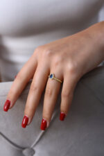 Mavi Damla Taşlı Zarif Gold Kadın Yüzük - Görsel 5