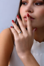 Mavi Damla Taşlı Zarif Gold Kadın Yüzük - Görsel 7