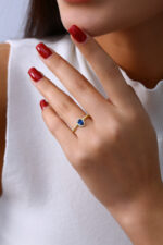 Mavi Damla Taşlı Zarif Gold Kadın Yüzük - Görsel 8